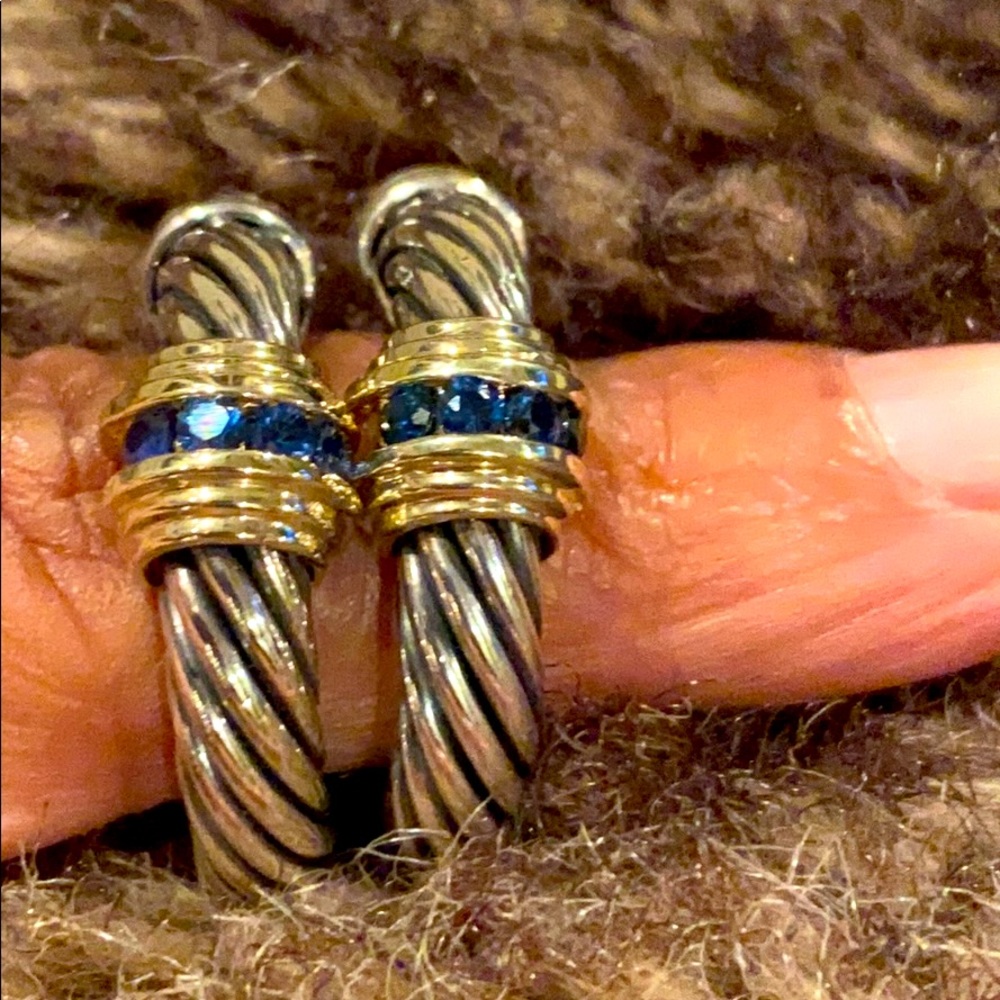 David Yurman sapphire  14kt  gold sterling hoops